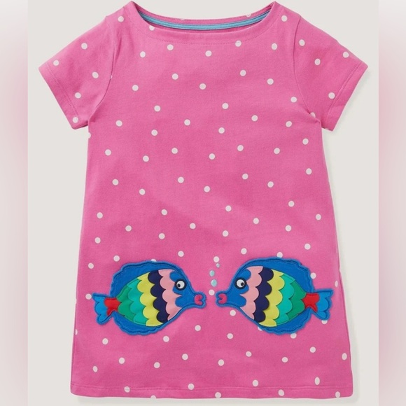 Mini Boden Other - Mini Boden appliqué pocket tunic - pink spot fish - size 3-4Y